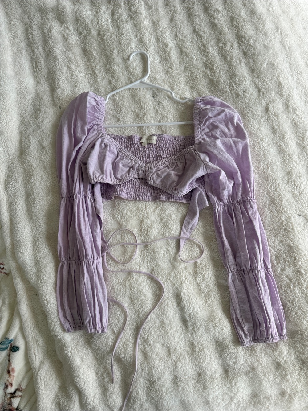 Lilac Smocked Crop Top with Puff Sleeves